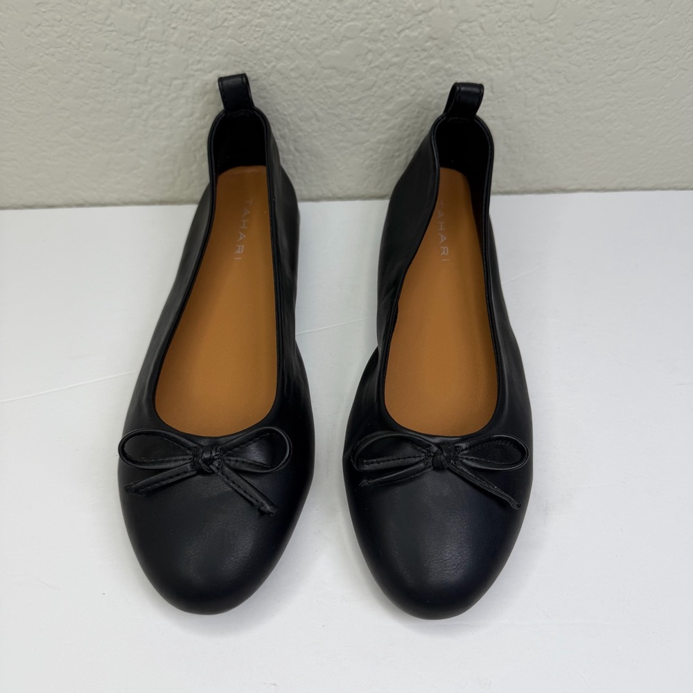 Tahari Women’s Windy Black Ribbon Tie Round Toe Slip-On Ballet Flats Size 8.5